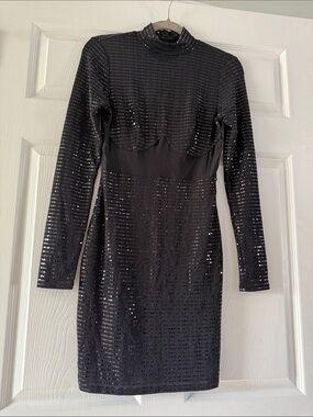 Fashion Nova Black Long-Sleeve Sequin Bodycon Dress